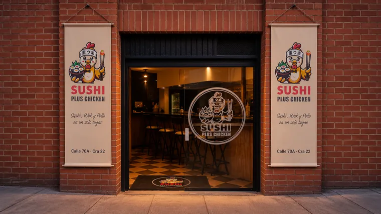 Fachada de la sede norte de Sushi Plus Chicken